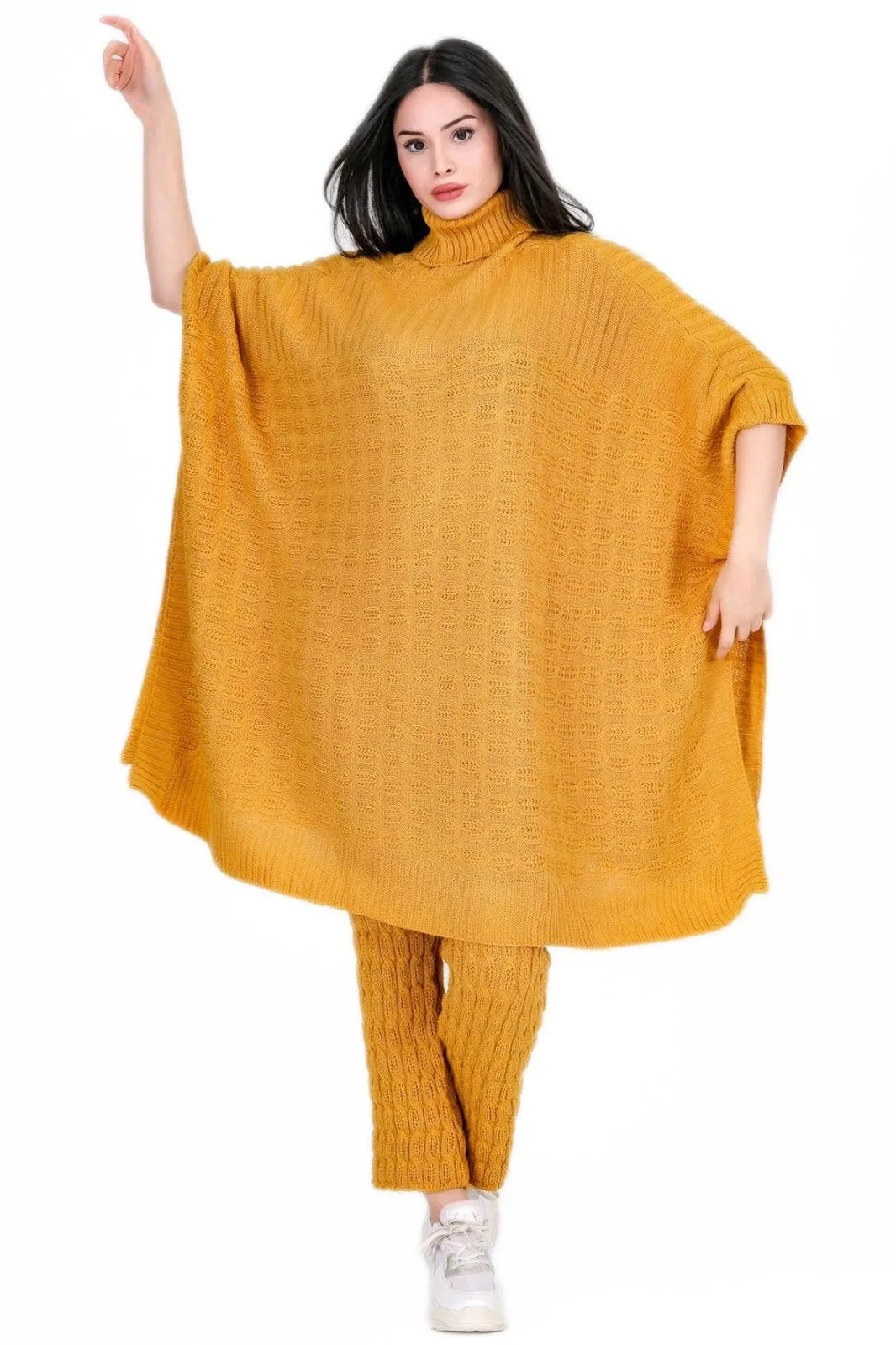Women Turtle Neck Sweater Elegant Knitted Fashionable Cape Poncho