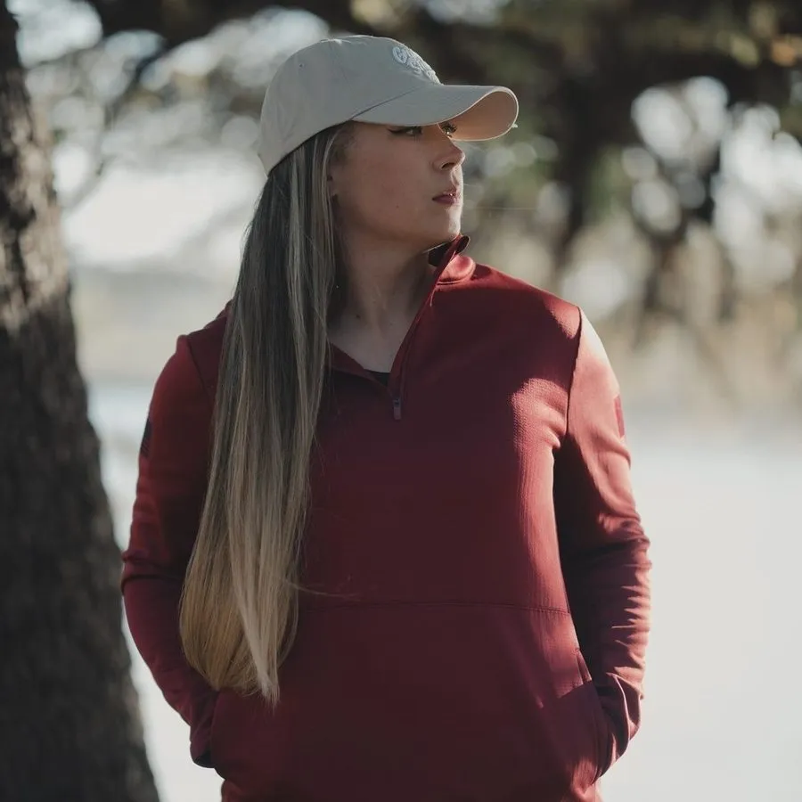 Women's 1/2 Zip Waffle Top - Red Plum