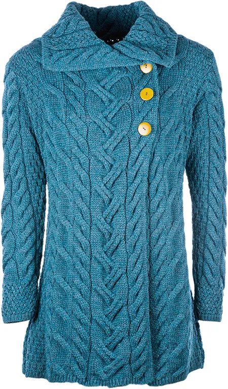 Women's 3 Button Long Supersoft Merino Wool Cardigan by Aran Mills