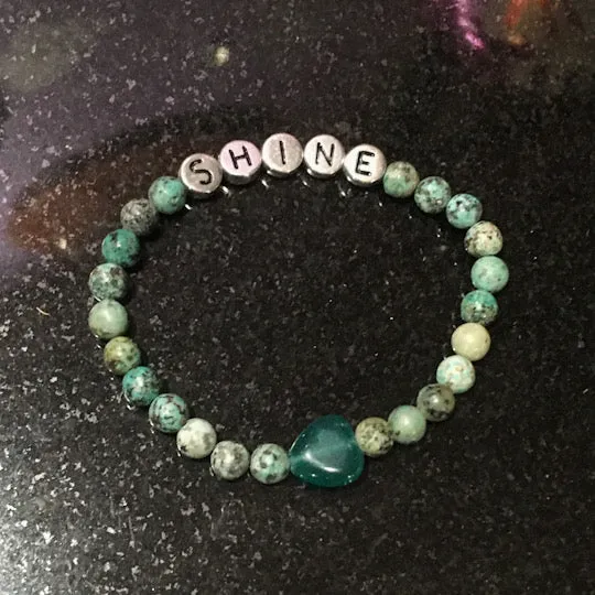 Women's African Turquoise & green Onyx heart "SHINE" Gemstone Bracelet