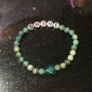 Women's African Turquoise & green Onyx heart "SHINE" Gemstone Bracelet