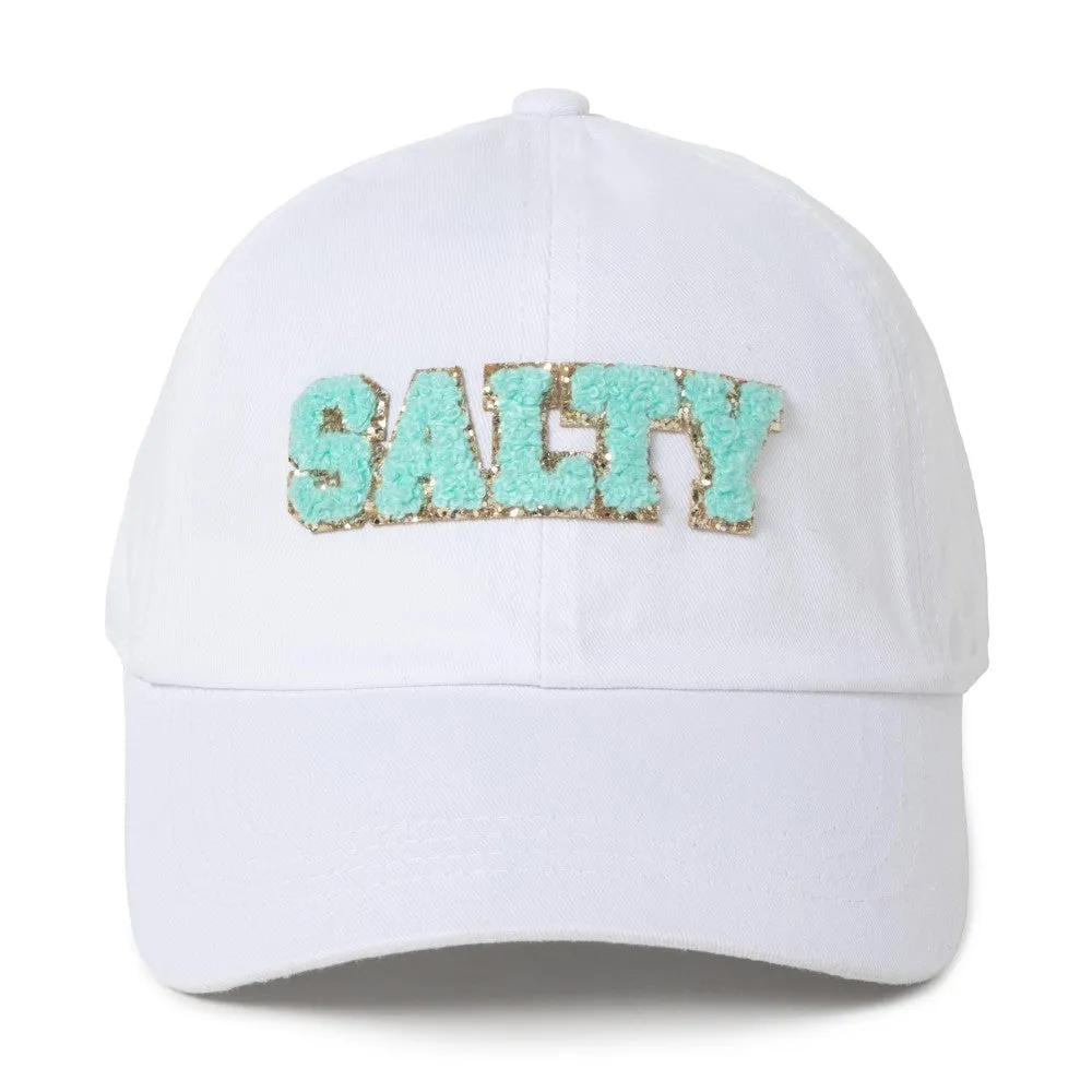 Women's baseball style hat with chenille Salty design.