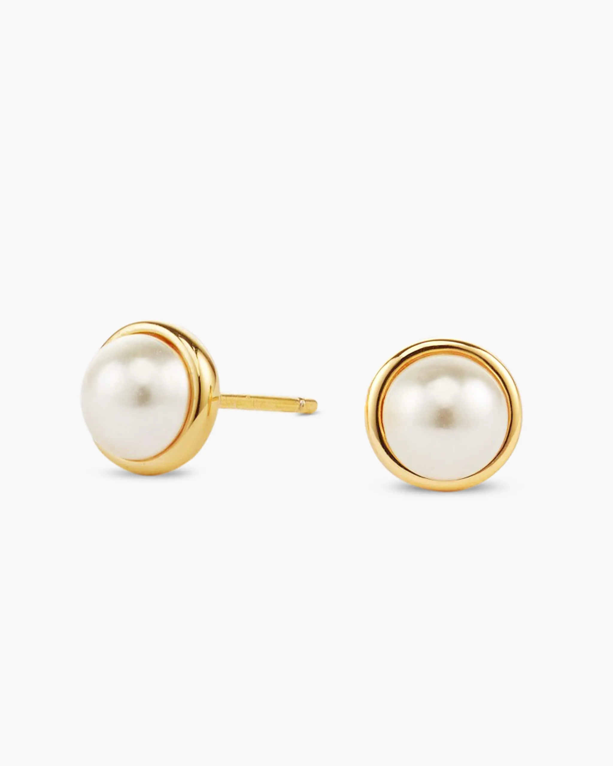 Women's Bezeled Pearl Stud Earrings - Gold