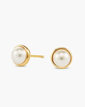 Women's Bezeled Pearl Stud Earrings - Gold
