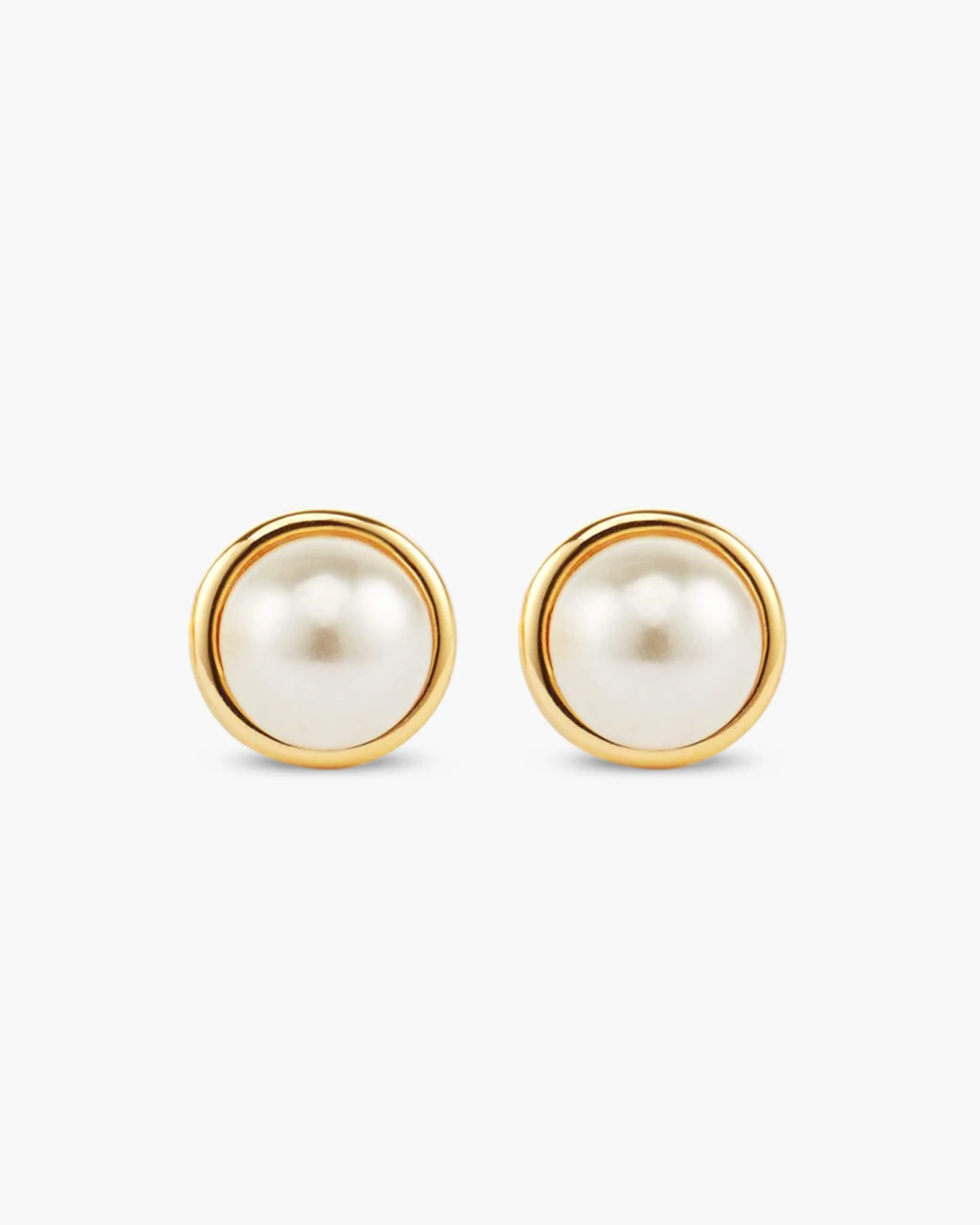 Women's Bezeled Pearl Stud Earrings - Gold