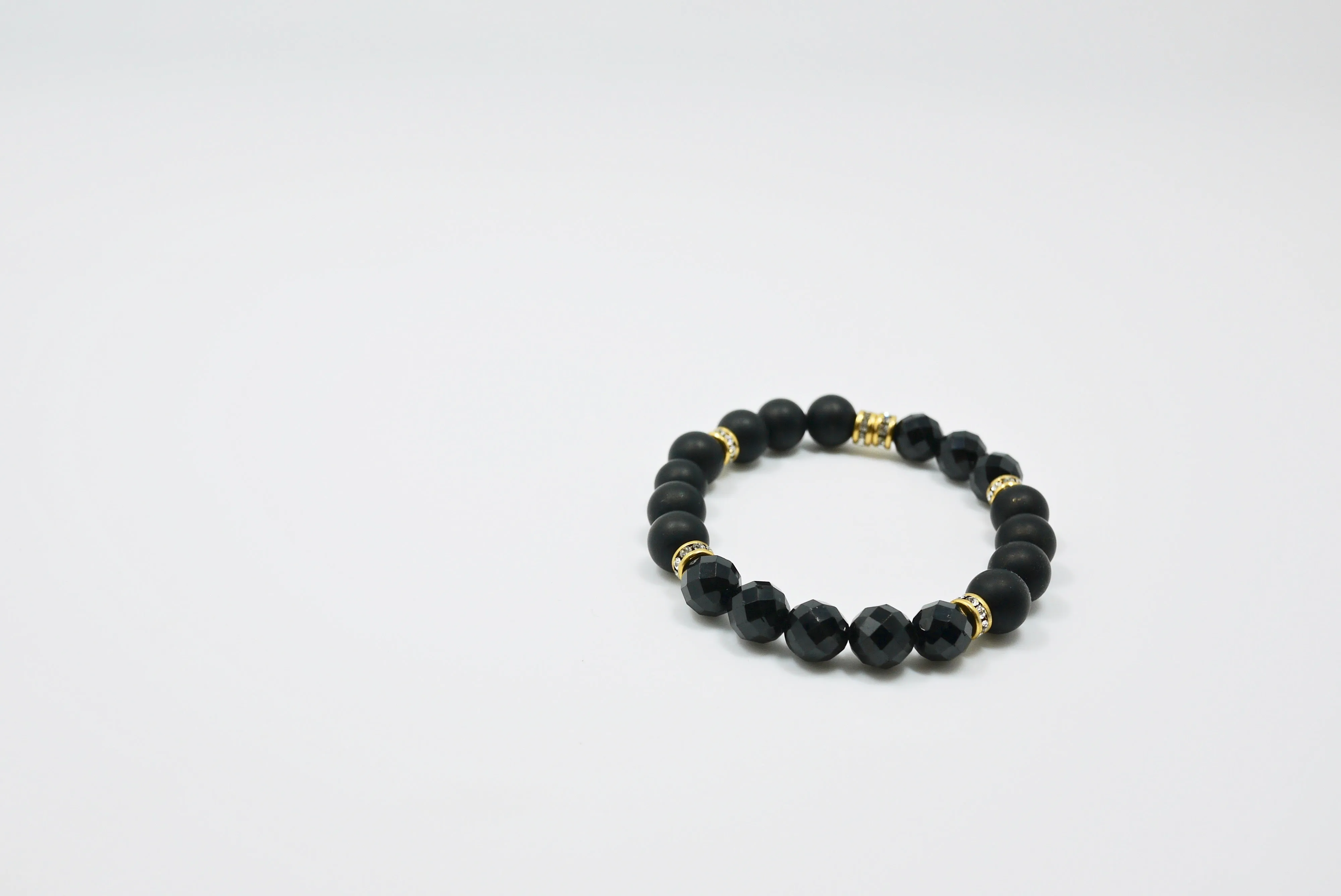 Women's Black Spinel, Matte Agate, and Swarovski Rondelle Bracelet