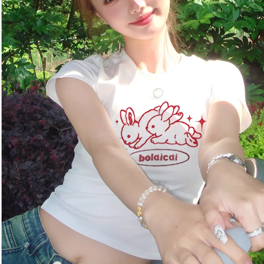 Women's Cartoon White Rabbit T-Shirt
