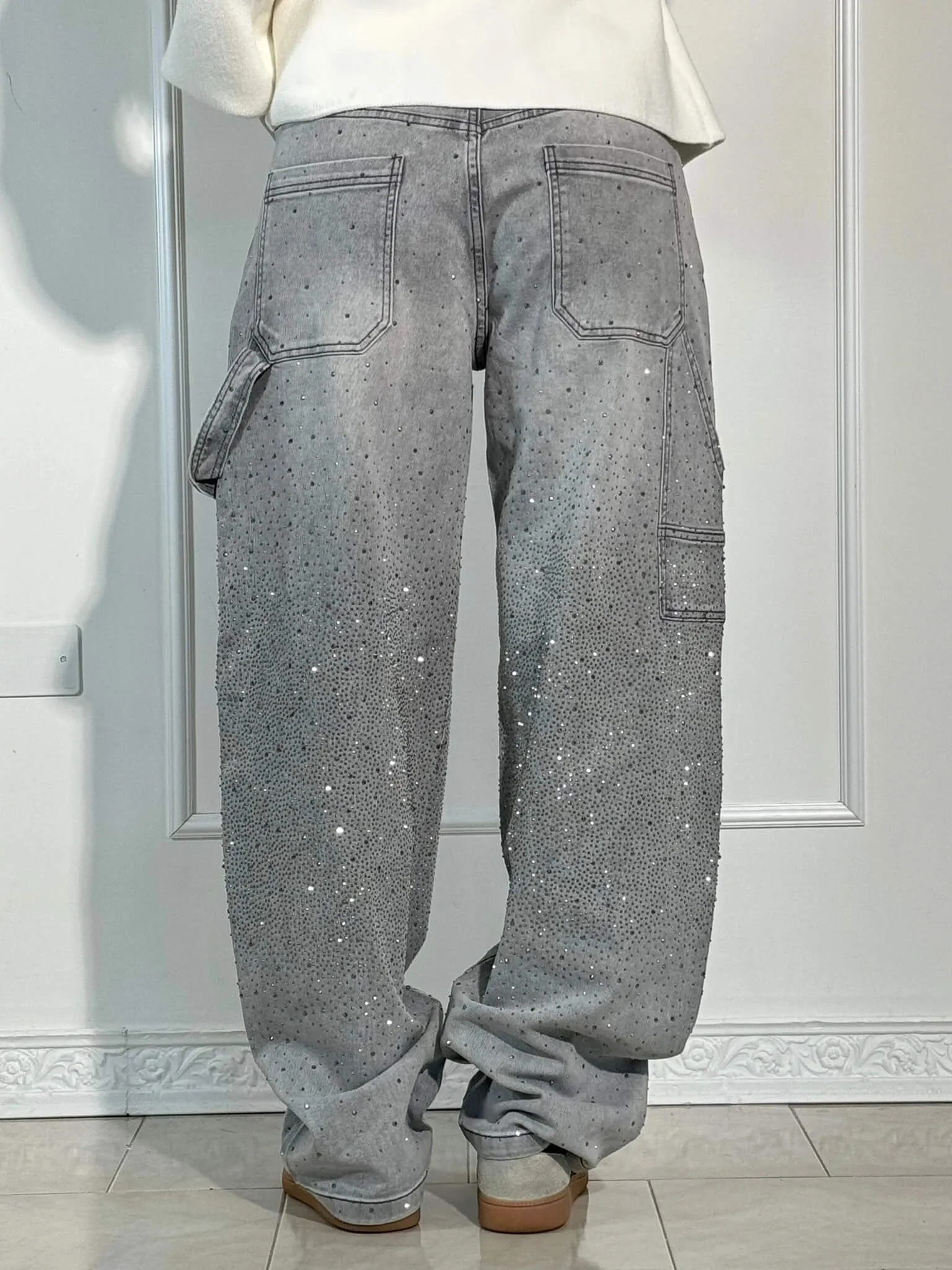 Women's Chic High-Waisted Diamond Gradient Jeans