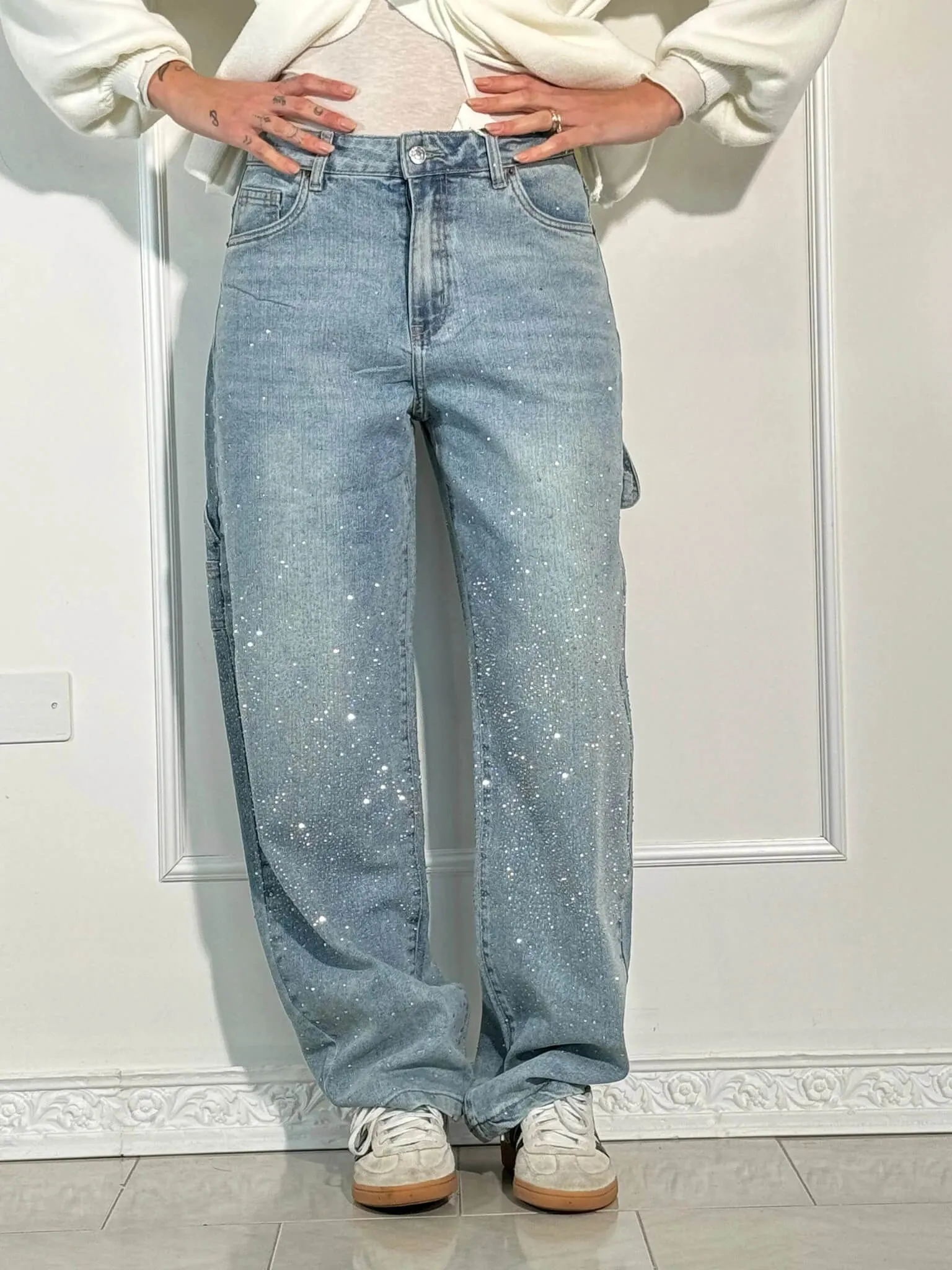 Women's Chic High-Waisted Diamond Gradient Jeans