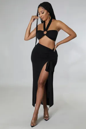 Women's Crop Top Halter High Waisted Maxi Skirt Set