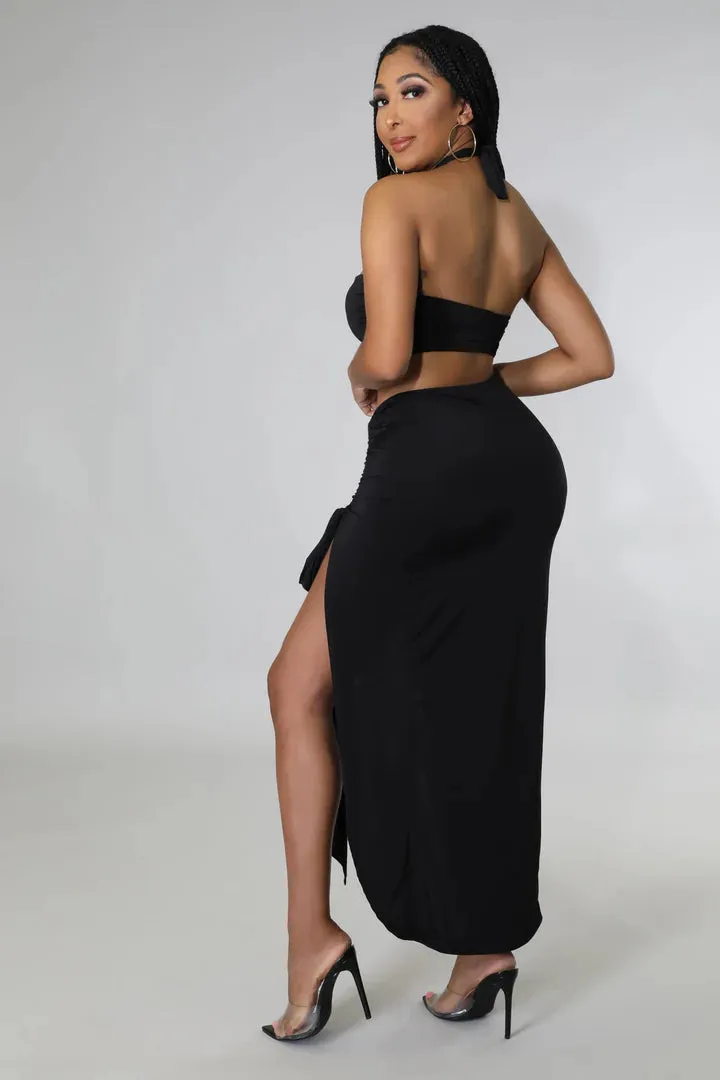 Women's Crop Top Halter High Waisted Maxi Skirt Set
