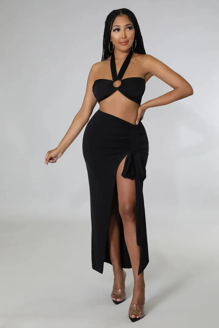 Women's Crop Top Halter High Waisted Maxi Skirt Set