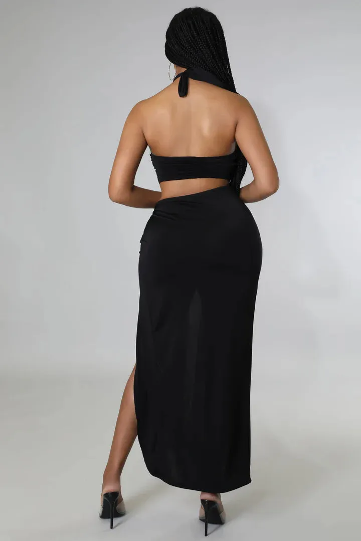 Women's Crop Top Halter High Waisted Maxi Skirt Set