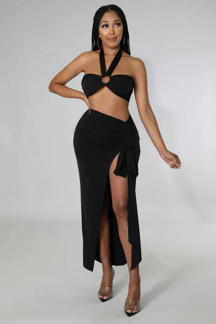 Women's Crop Top Halter High Waisted Maxi Skirt Set