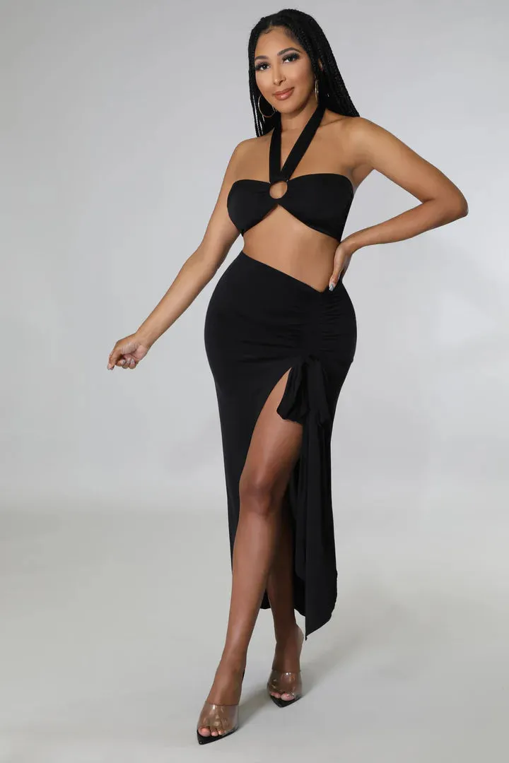 Women's Crop Top Halter High Waisted Maxi Skirt Set
