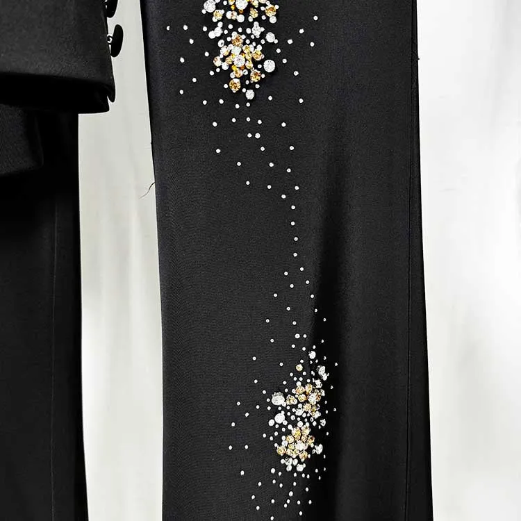 Women's Crystal Embellished Flared Pantsuit Black 2ps Formal Suit