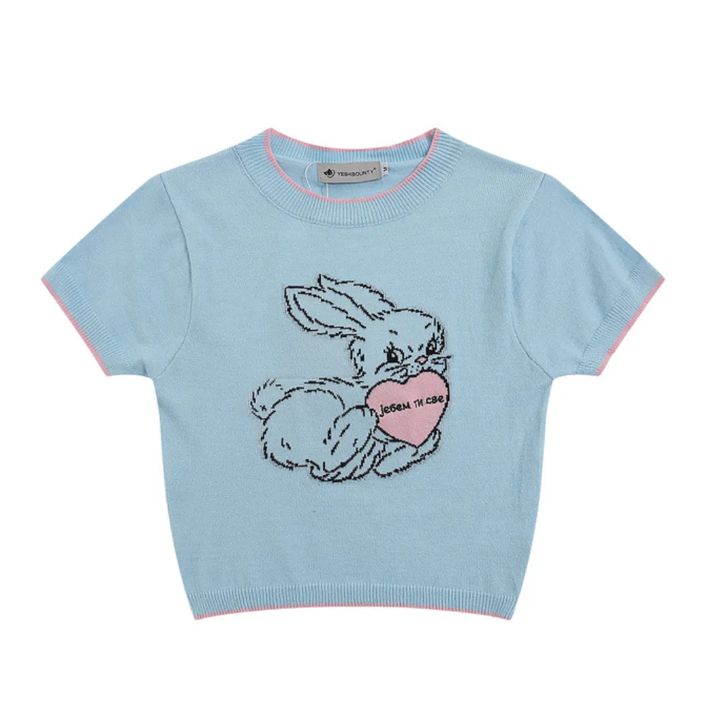 Women's Cute Rabbit Jacquard Cropped Top
