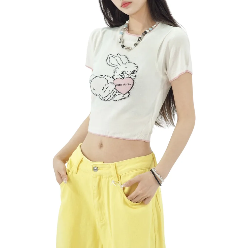 Women's Cute Rabbit Jacquard Cropped Top