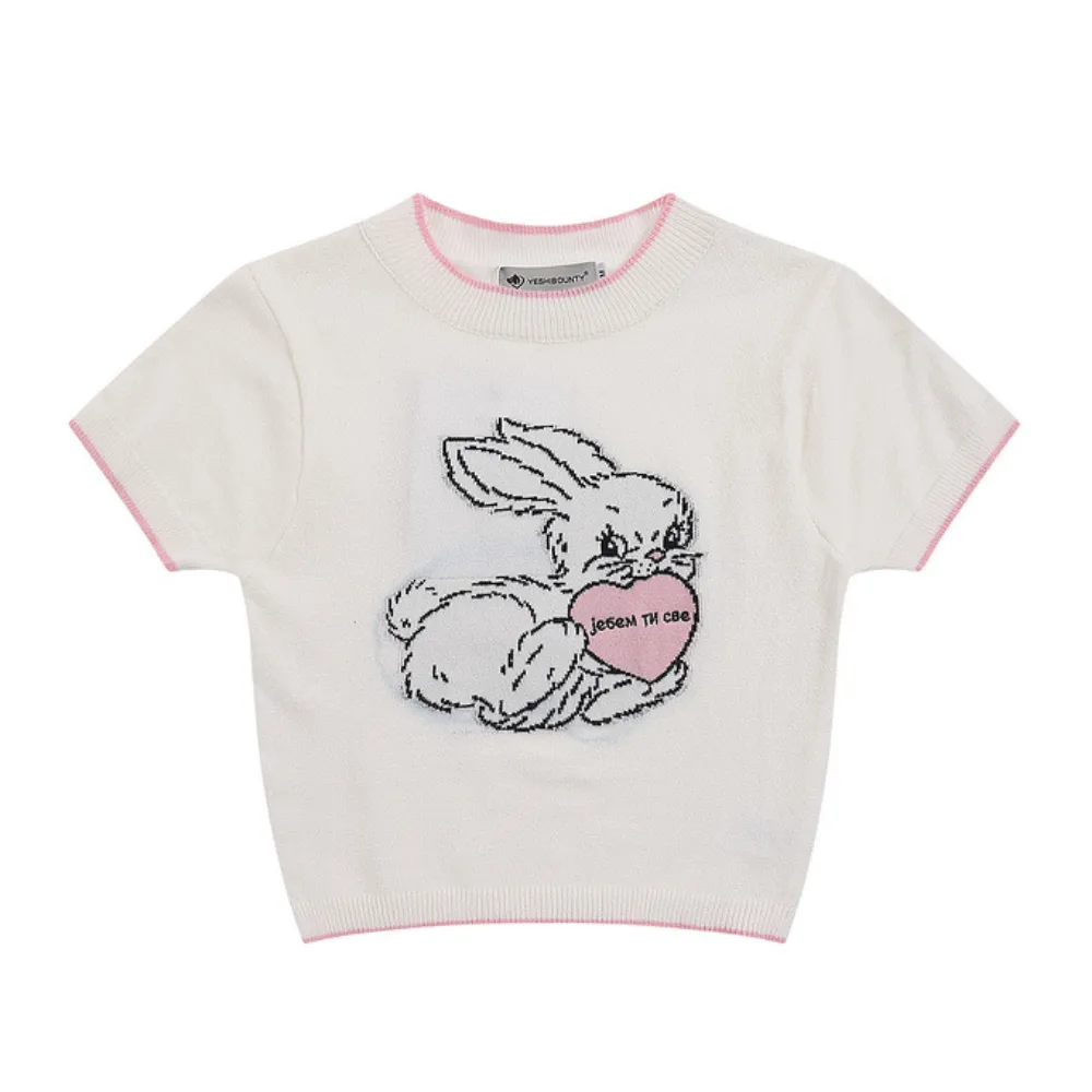 Women's Cute Rabbit Jacquard Cropped Top