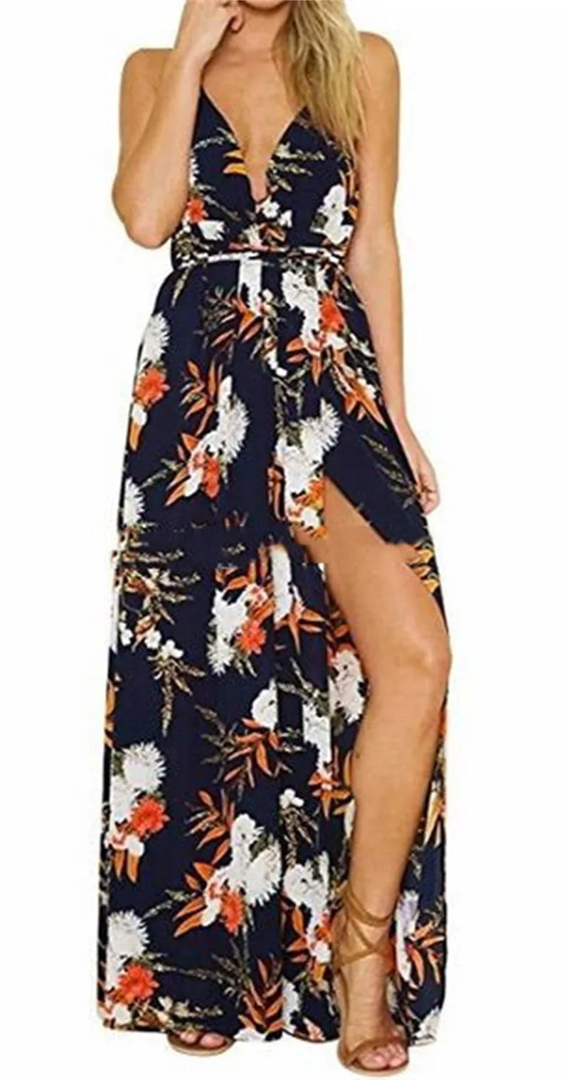 Women's Fashion Casual Printing Backless Slip Dress