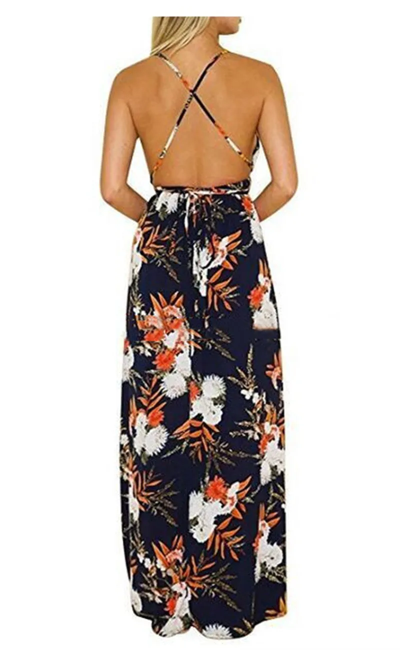 Women's Fashion Casual Printing Backless Slip Dress