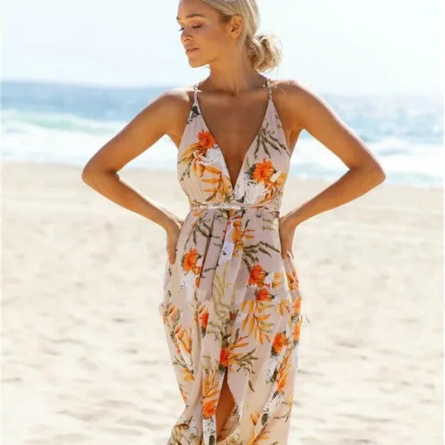 Women's Fashion Casual Printing Backless Slip Dress