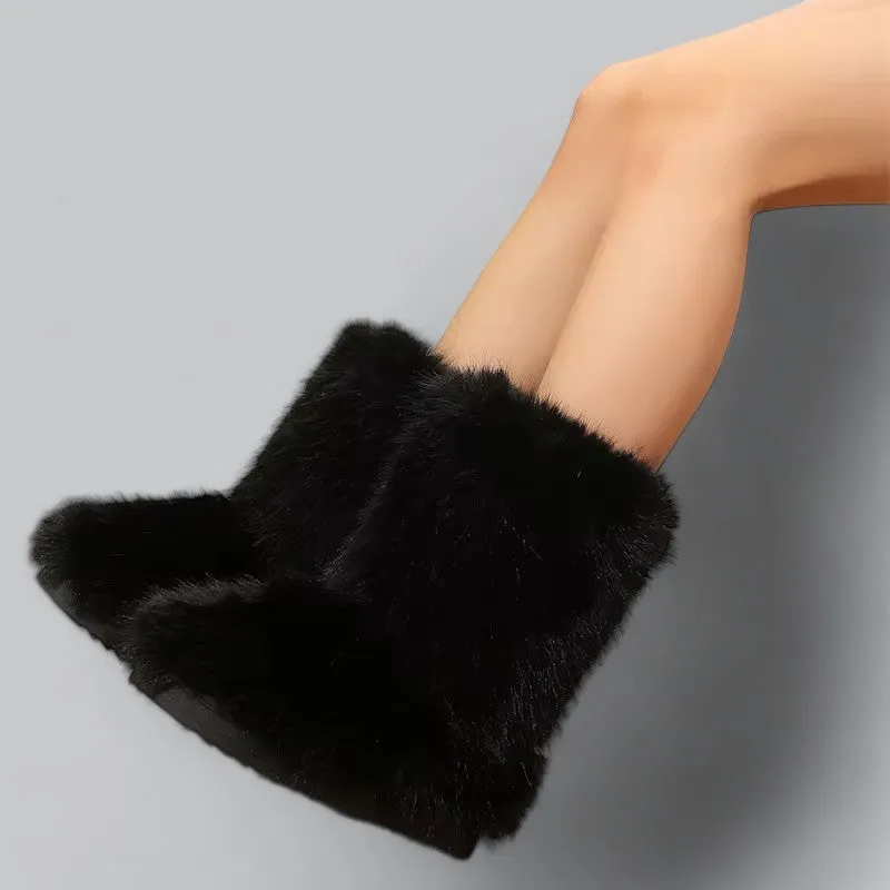Women's Faux Fur Plush Snow Boots | Waterproof, Insulated Winter Footwear for Cold Weather