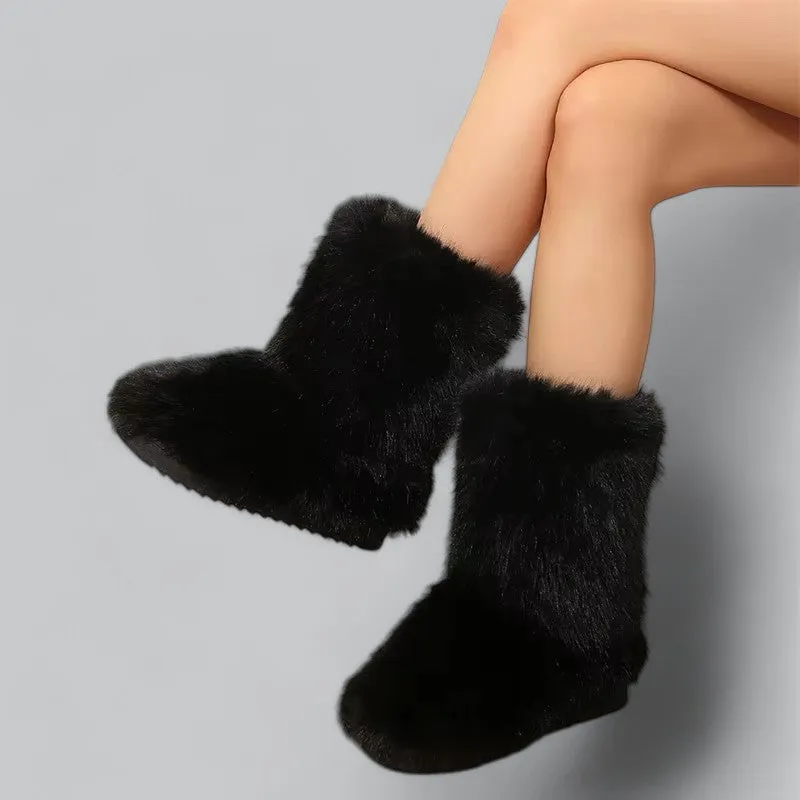 Women's Faux Fur Plush Snow Boots | Waterproof, Insulated Winter Footwear for Cold Weather