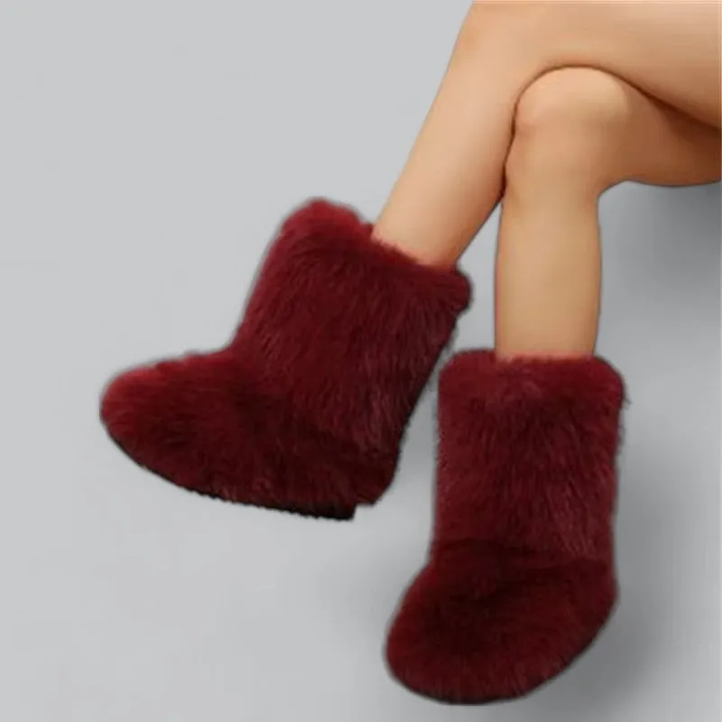 Women's Faux Fur Plush Snow Boots | Waterproof, Insulated Winter Footwear for Cold Weather