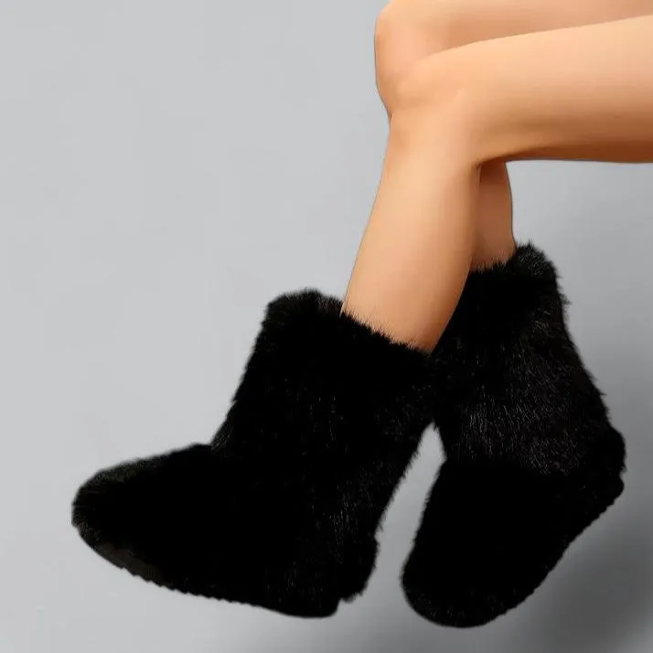 Women's Faux Fur Plush Snow Boots | Waterproof, Insulated Winter Footwear for Cold Weather