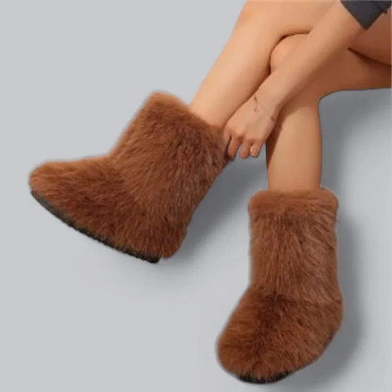 Women's Faux Fur Plush Snow Boots | Waterproof, Insulated Winter Footwear for Cold Weather