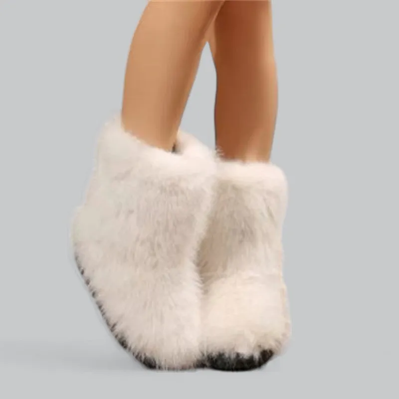 Women's Faux Fur Plush Snow Boots | Waterproof, Insulated Winter Footwear for Cold Weather