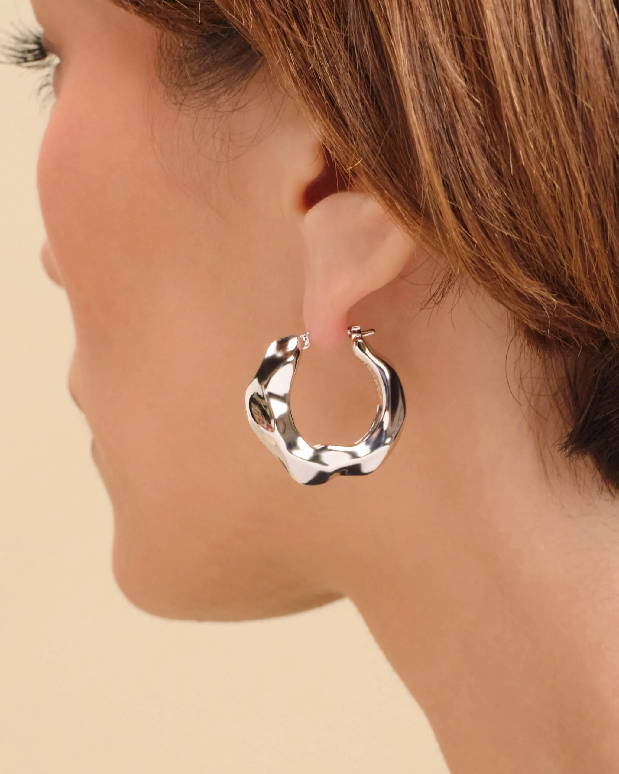 Women's Hammered Hoop Earrings - Silver