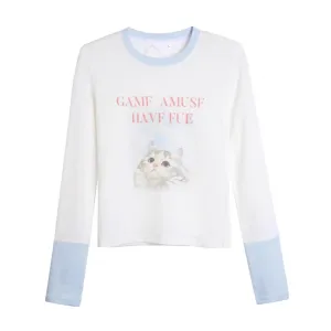 Women's Hot Girl Cat Print Long Sleeve Shirt