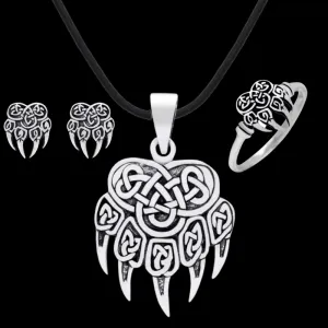 Women's jewelry set bear paw pendant, earrings and ring