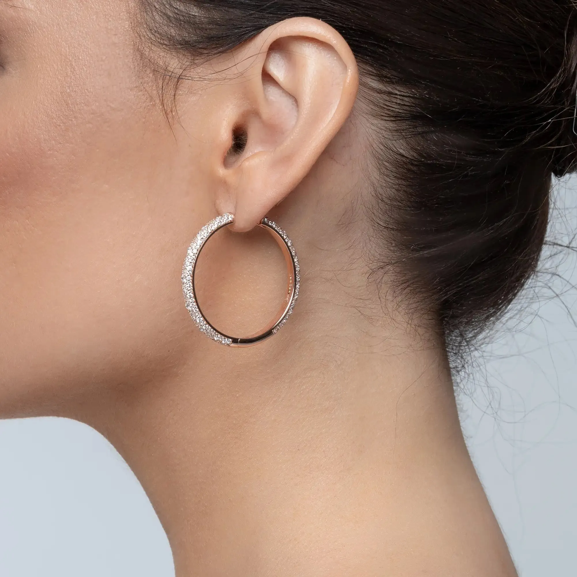 Women's Large Paved Hoop Earring - Single