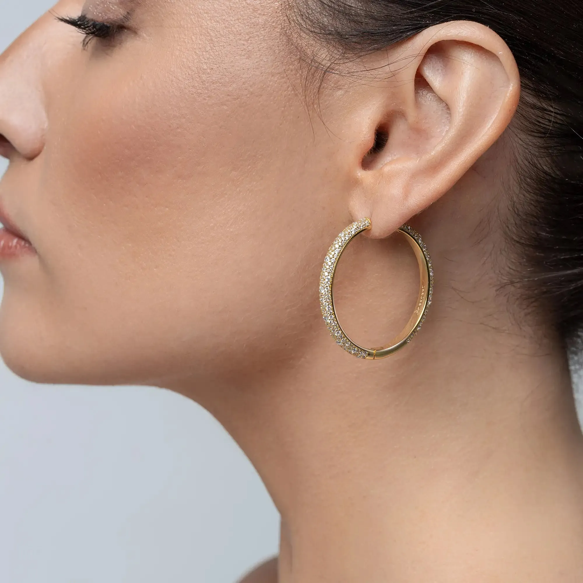 Women's Large Paved Hoop Earring - Single