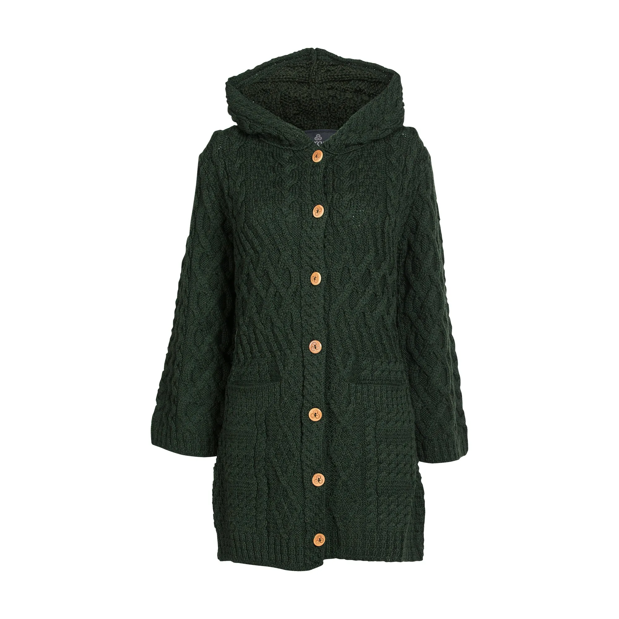 Women's Long Merino Wool Cardigan with Hood by Aran Mills