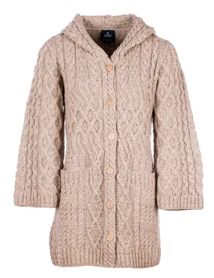 Women's Long Merino Wool Cardigan with Hood by Aran Mills