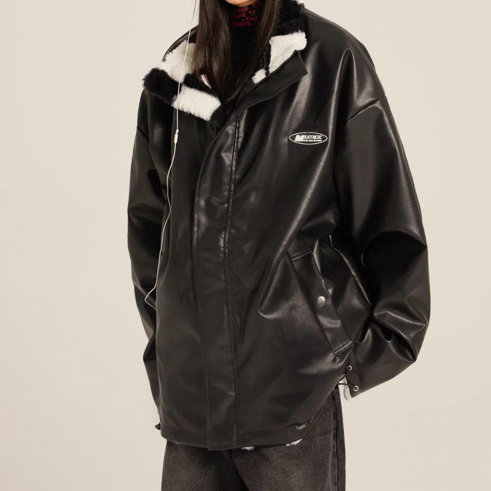 Women's Loose Checkerboard PU Coat