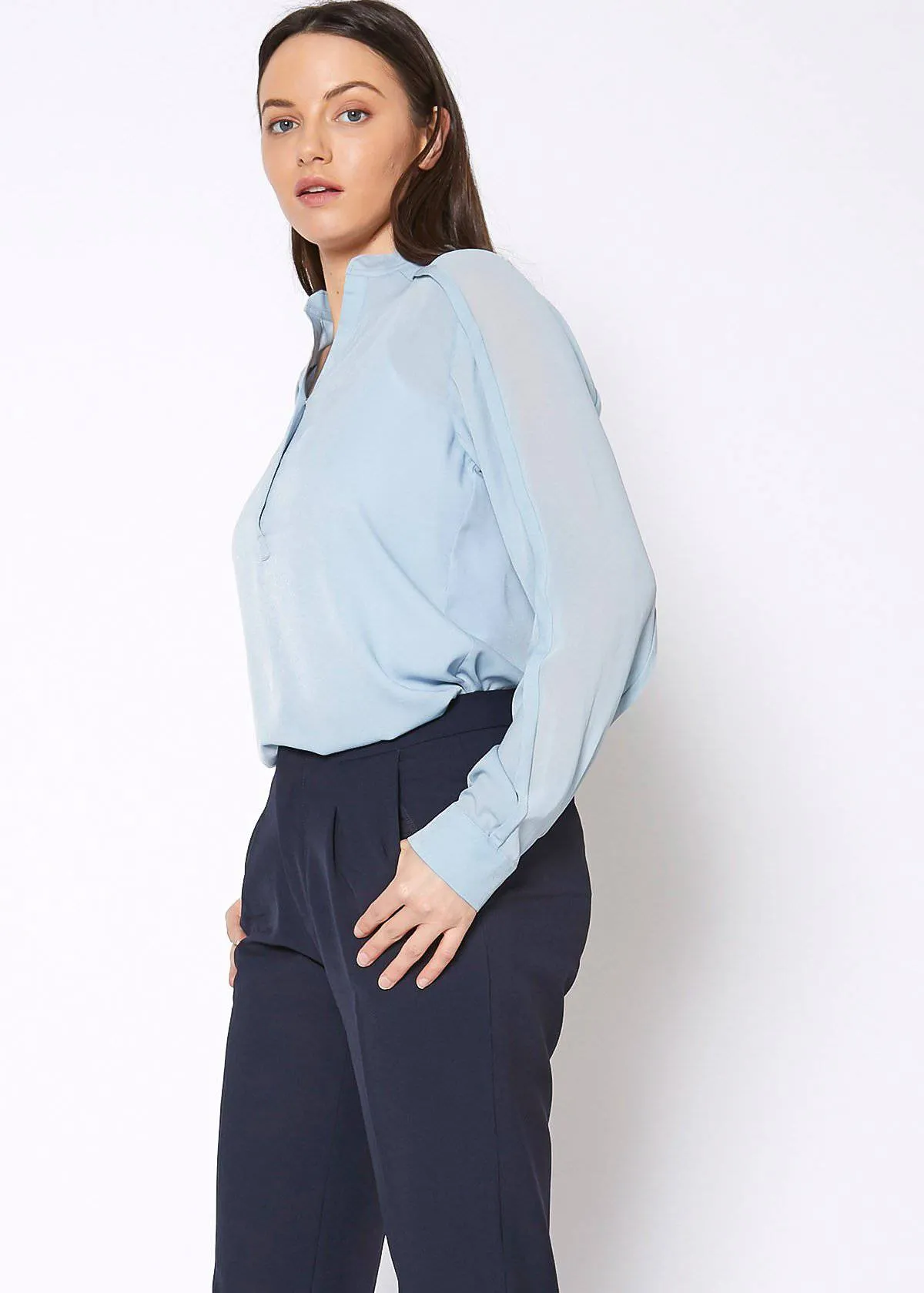 Women's Mandarin Collar Shirt Blouse