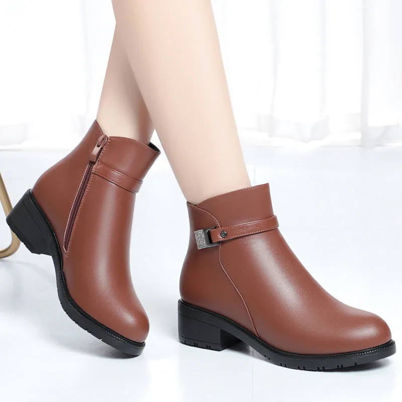 Women's Mid-heel Chunky Heel Metal Embellished Short Boots
