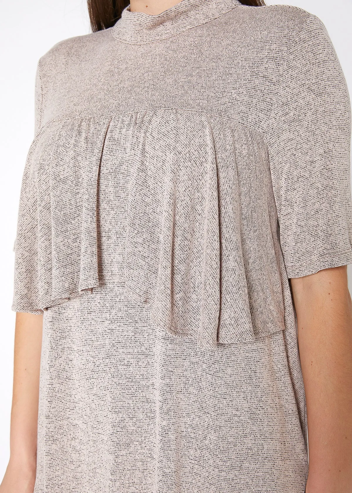 Women's Mock Neck Short Sleeve Ruffled Yoke Top