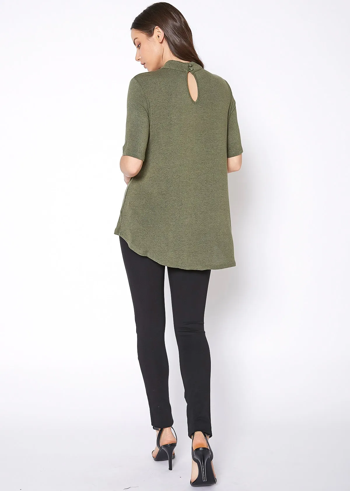Women's Mock Neck Short Sleeve Ruffled Yoke Top