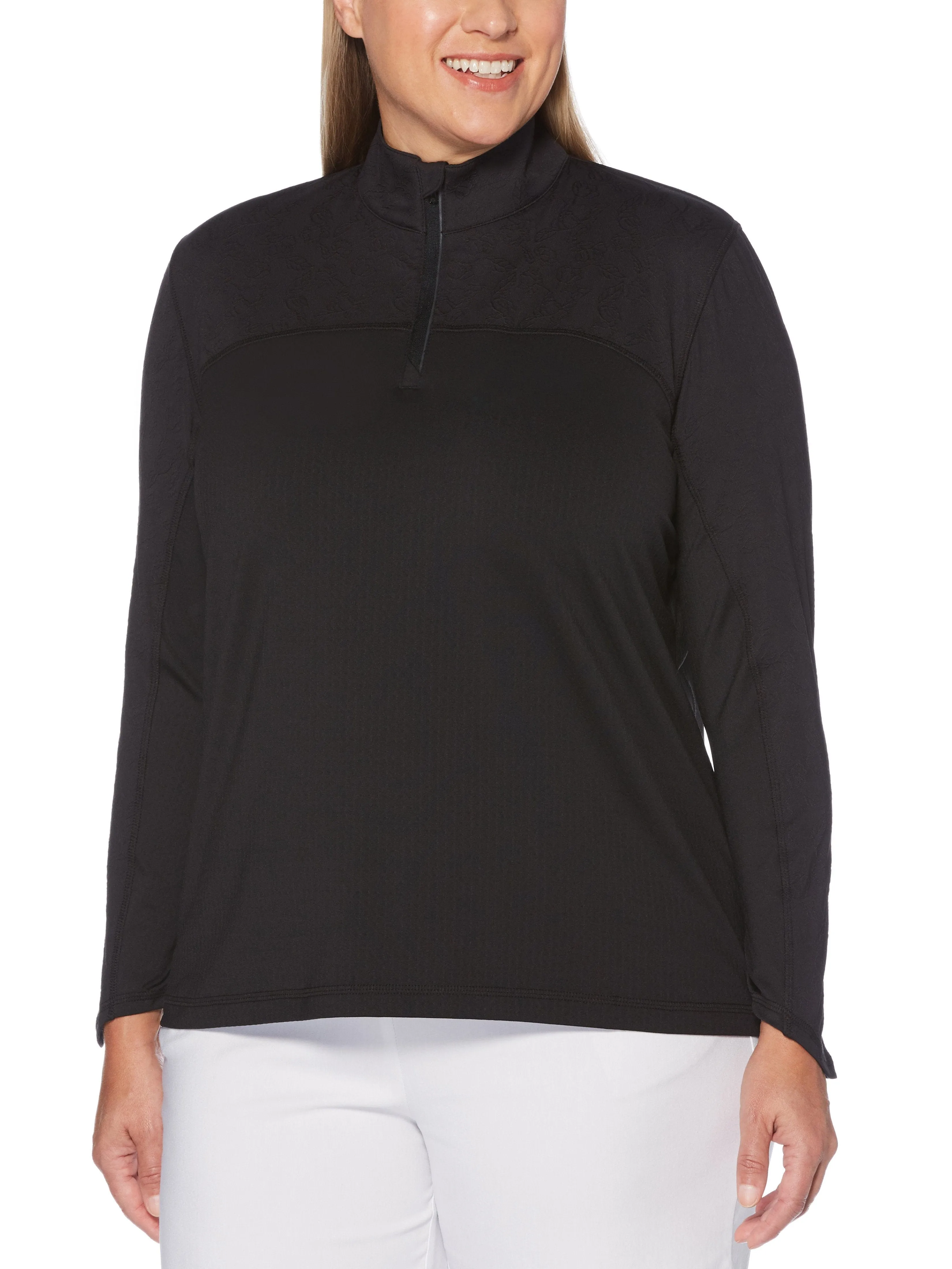 Womens Plus Sun Protection Jacquard Block Pullover