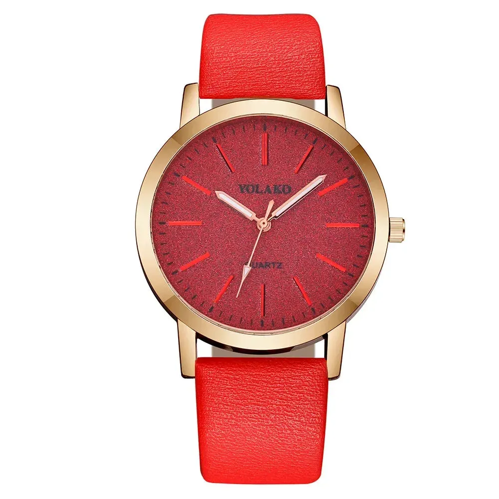 Women's Quartz Watch Large Round Face Luxury Fashion Brand with Leather Band Quartz Ladies Wristwatch