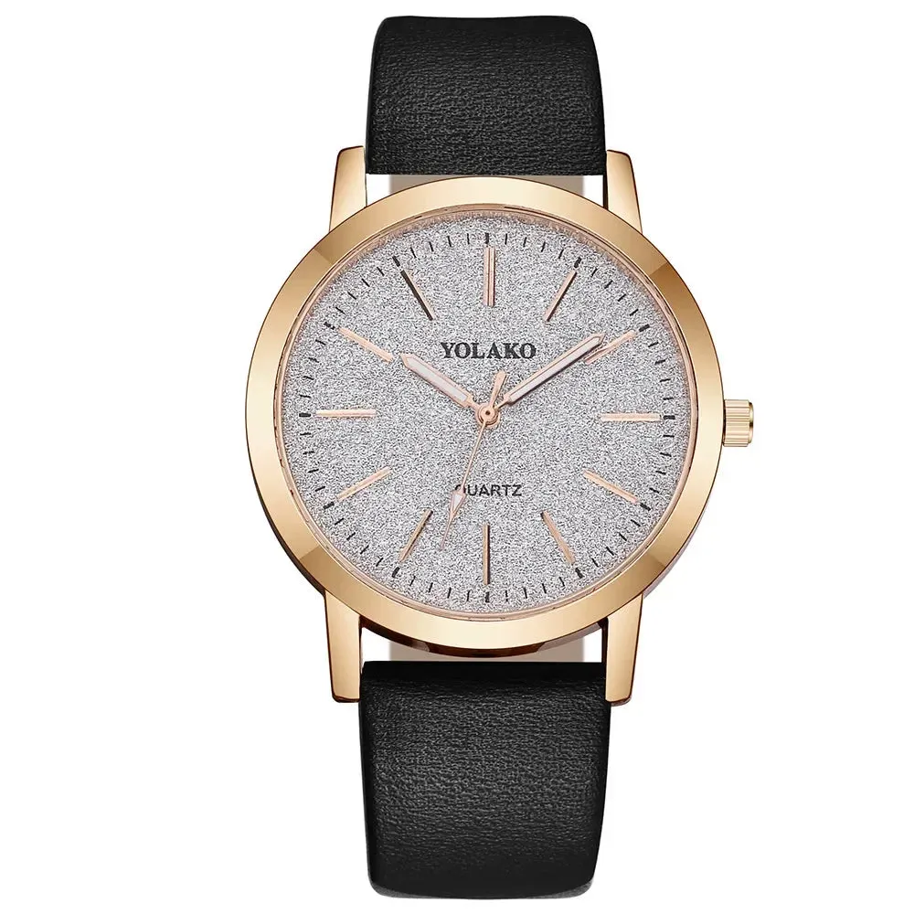 Women's Quartz Watch Large Round Face Luxury Fashion Brand with Leather Band Quartz Ladies Wristwatch