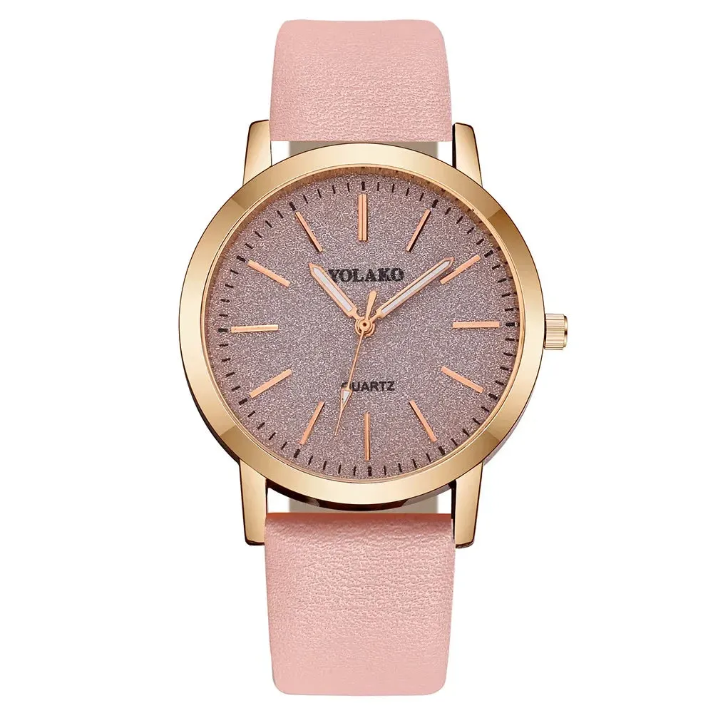 Women's Quartz Watch Large Round Face Luxury Fashion Brand with Leather Band Quartz Ladies Wristwatch