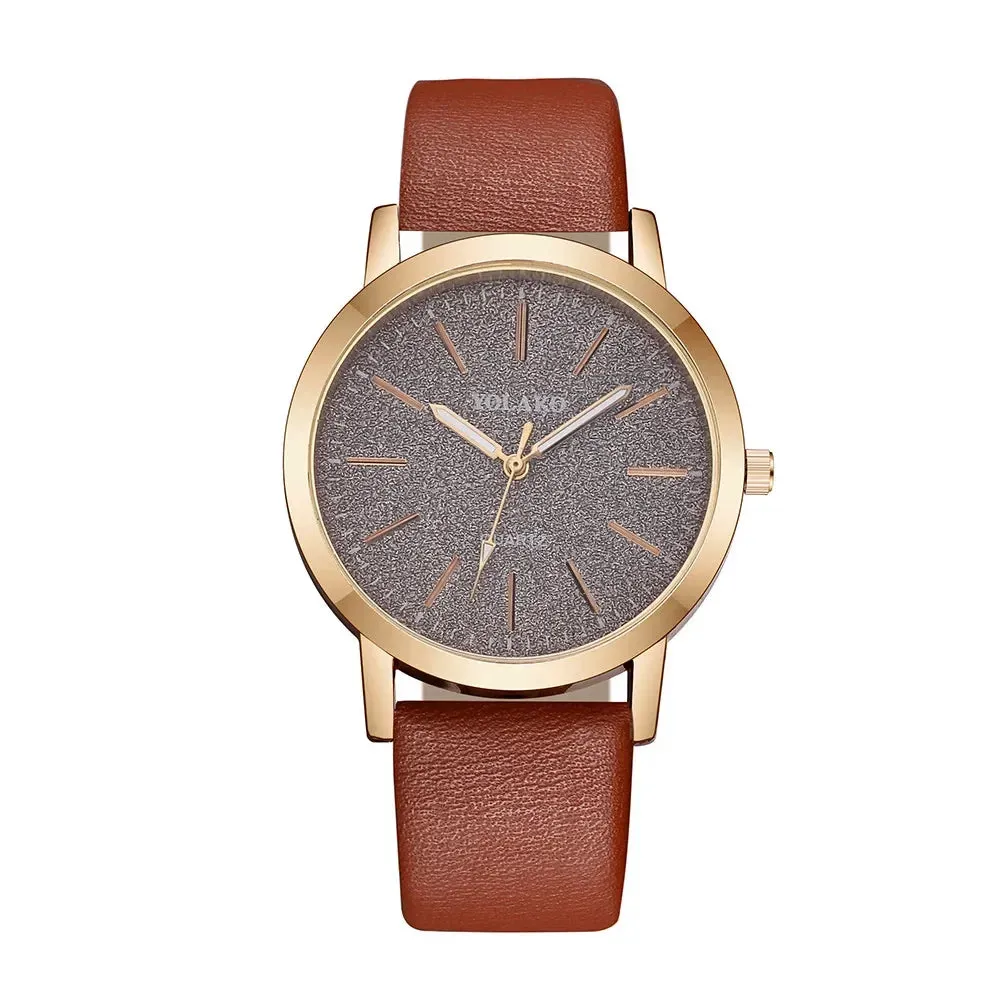 Women's Quartz Watch Large Round Face Luxury Fashion Brand with Leather Band Quartz Ladies Wristwatch