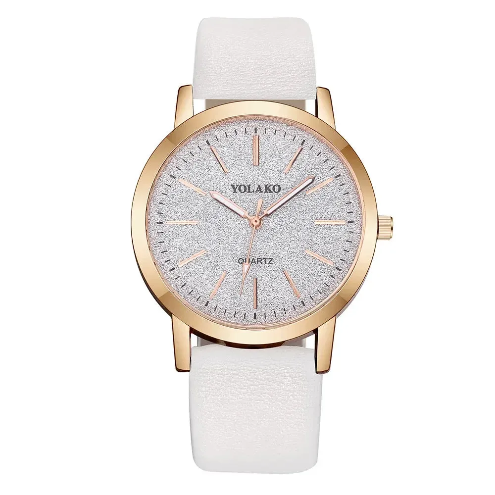 Women's Quartz Watch Large Round Face Luxury Fashion Brand with Leather Band Quartz Ladies Wristwatch